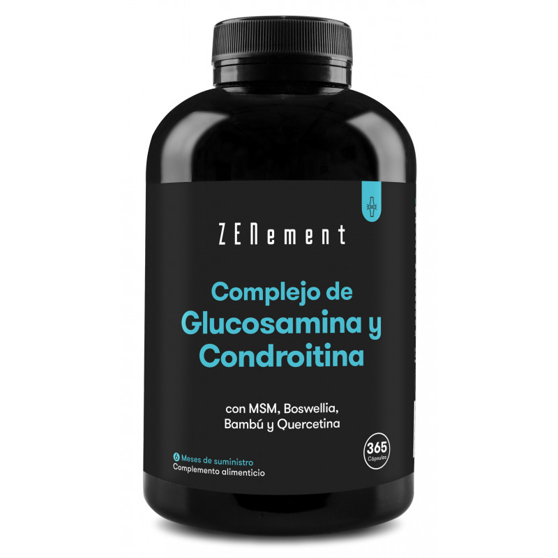 ZN- COMPLEJO DE GLUCOSAMINA, CON CONDROITINA, MSM, BOSWELLIA, BAMBÚ Y QUERCETINA - 365 Cápsulas