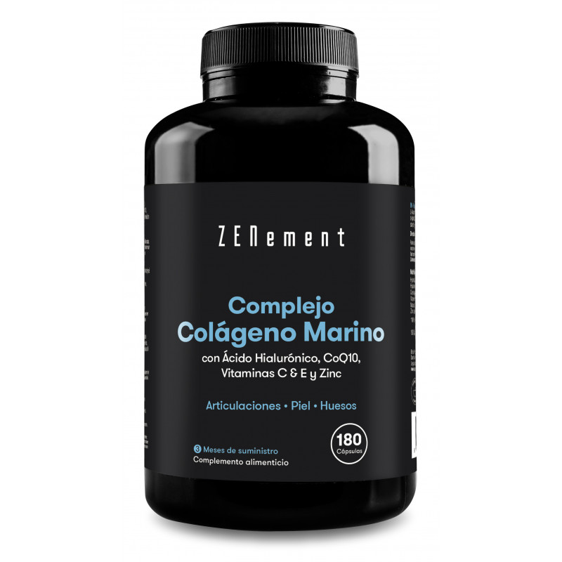 ZN- COMPLEJO DE COLÁGENO MARINO, CON ÁCIDO HIALURÓNICO, CoQ10, Vitaminas C & E y Zinc - 180 Cápsulas