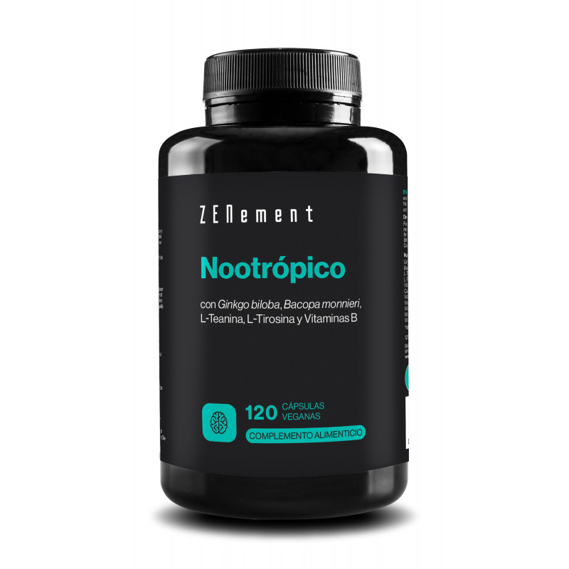 ZN- NOOTRÓPICO, CON GINKGO BILOBA, BACOPA MONNIERI, L-TEANINA, L-TIROSINA Y VITAMINAS B - 120 Cápsulas