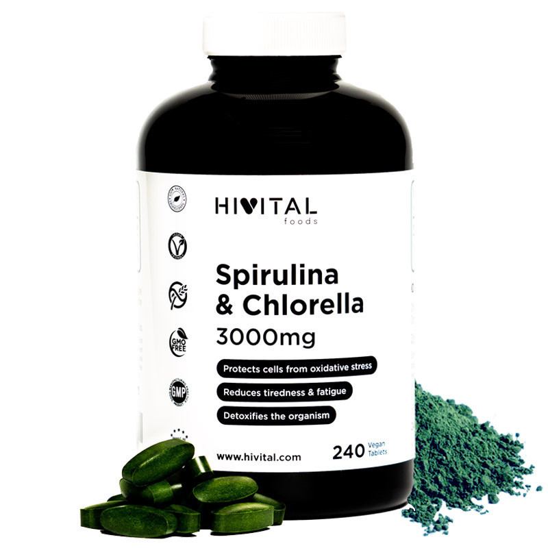 HV-ESPIRULINA Y CHLORELLA 3000 MG | 240 COMPRIMIDOS VEGANOS