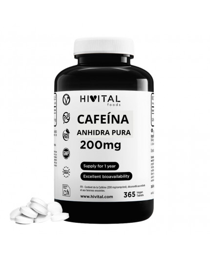 HV- CAFEINA ANHIDRA PURE 200 mg | 365 comprimidos veganos